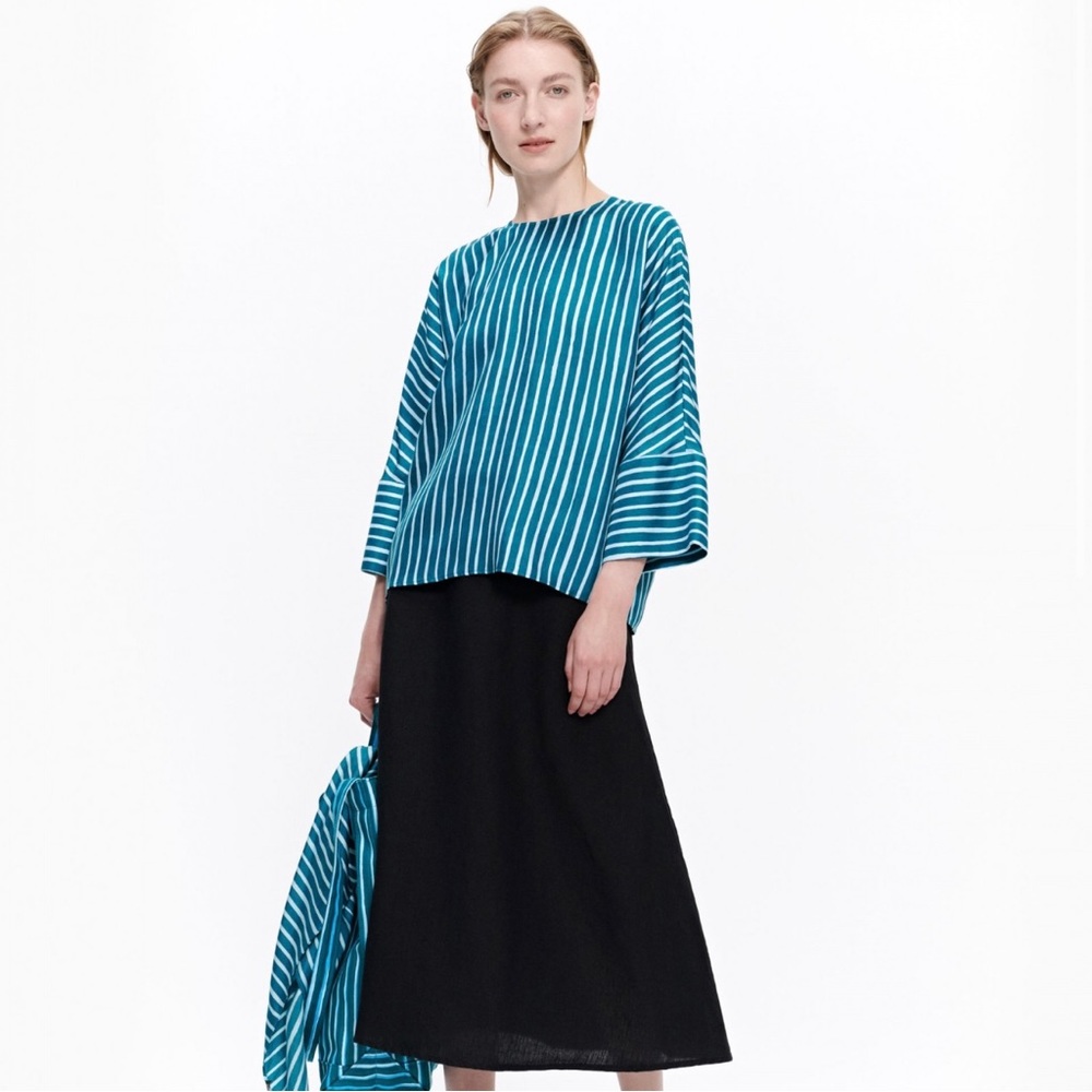 Marimekko Blue and White Striped Blouse